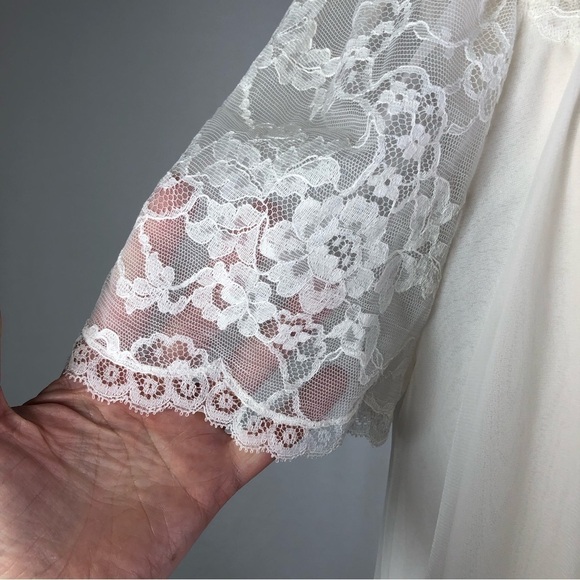 VINTAGE Artemis peignoir white sheer lace collar romantic bridal sissy 32 - Picture 3 of 10